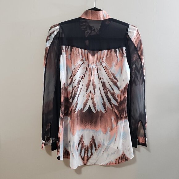 Stella & Jamie Feather Print Chiffon Silk Blouse S - Picture 3 of 10